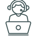my information icon working on laptop - headset on