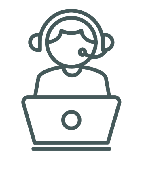 my information icon working on laptop - headset on