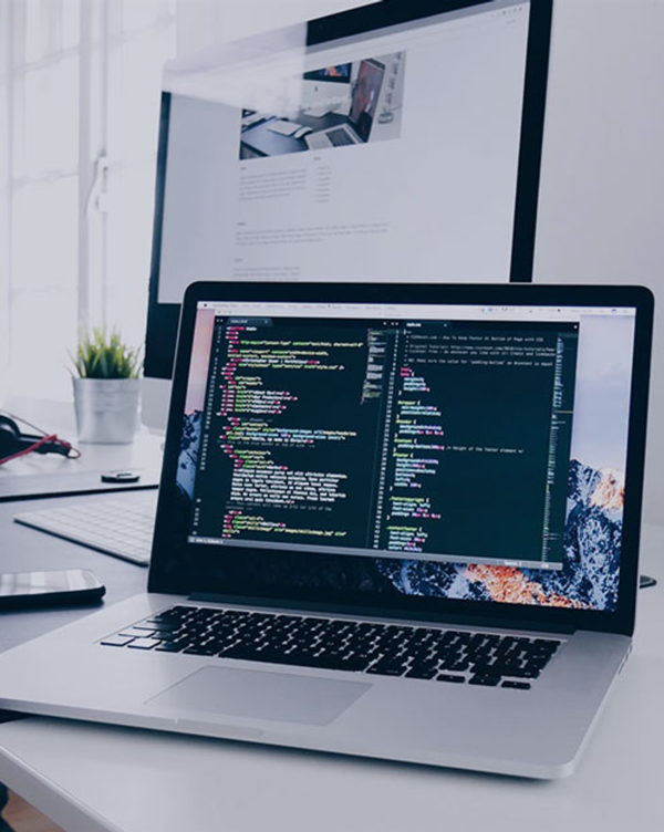 Working on laptop Designing website